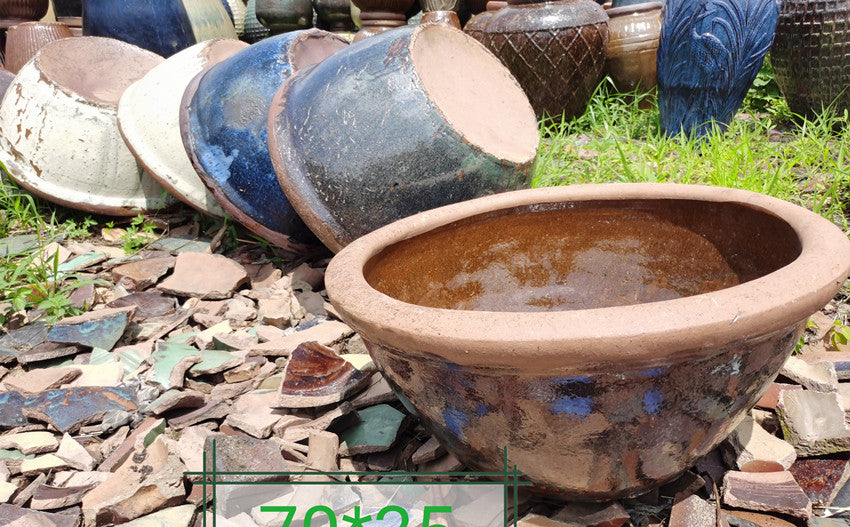 38#Smooth large shallow basin/Animal head large shallow tank/Large lotus pot/Gardening water feature pottery